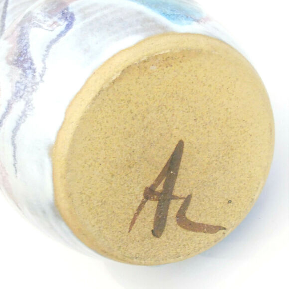 Artisan POTTERY VASE Teal Purple Pink Blue White Decorative Signed AL Studio Art - Picture 5 of 6